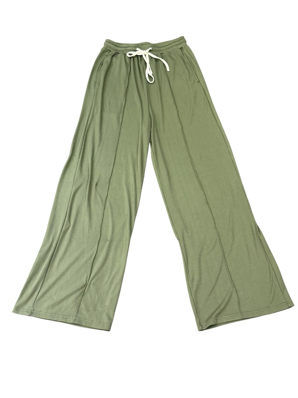 CIDER Women’s Small Olive Green Ribbed Wide Leg Pants Drawstring Stretch